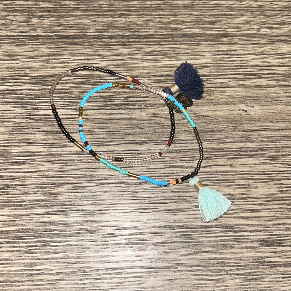Beaded bracelets.